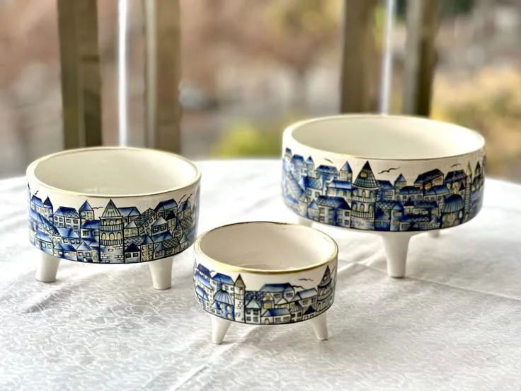 ظروف دکوری سفالی رنگی و طرح دار