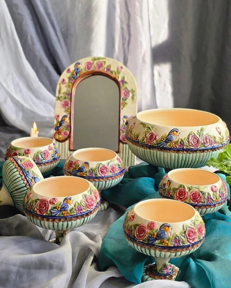 ظروف دکوری سفالی رنگی و طرح دار