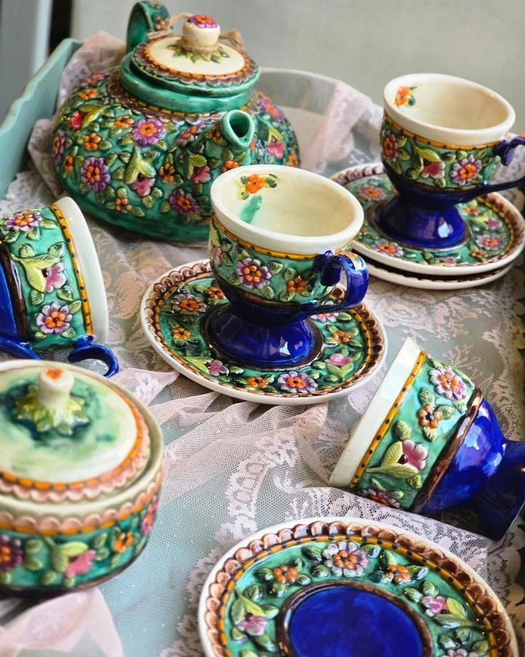 ظروف دکوری سفالی رنگی و طرح دار