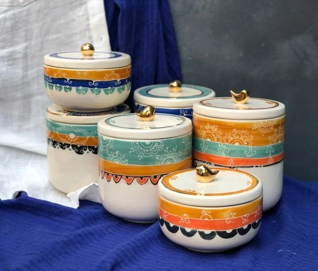 ظروف دکوری سفالی رنگی و طرح دار