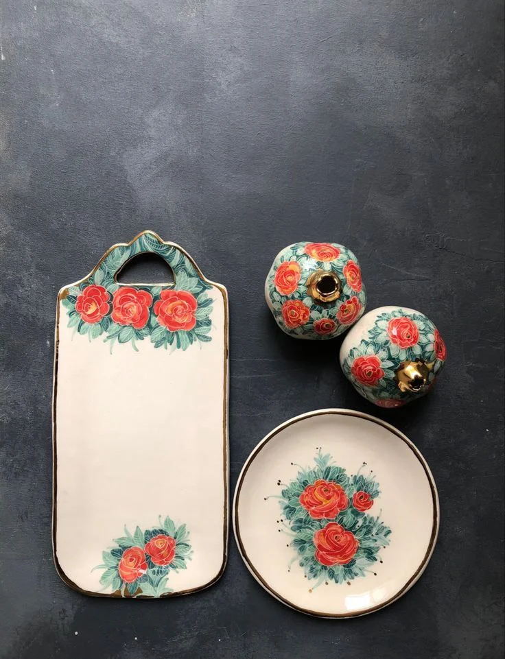 ظروف دکوری سفالی رنگی و طرح دار