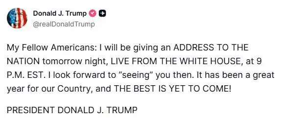 ترامپ یک سخنرانی تاریخی برای ملت آمریکا خواهد داشت