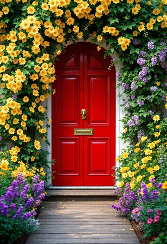  گل کاری جلوی در و تزیین ورودی با گل طبیعی