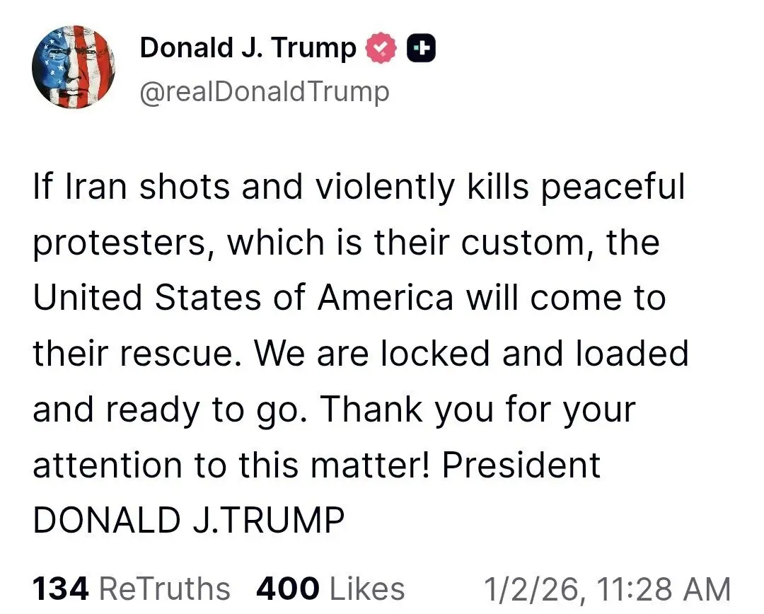 پیام تهدیدآمیز ترامپ درباره اعتراضات در ایران پیام تهدیدآمیز ترامپ درباره اعتراضات در ایران