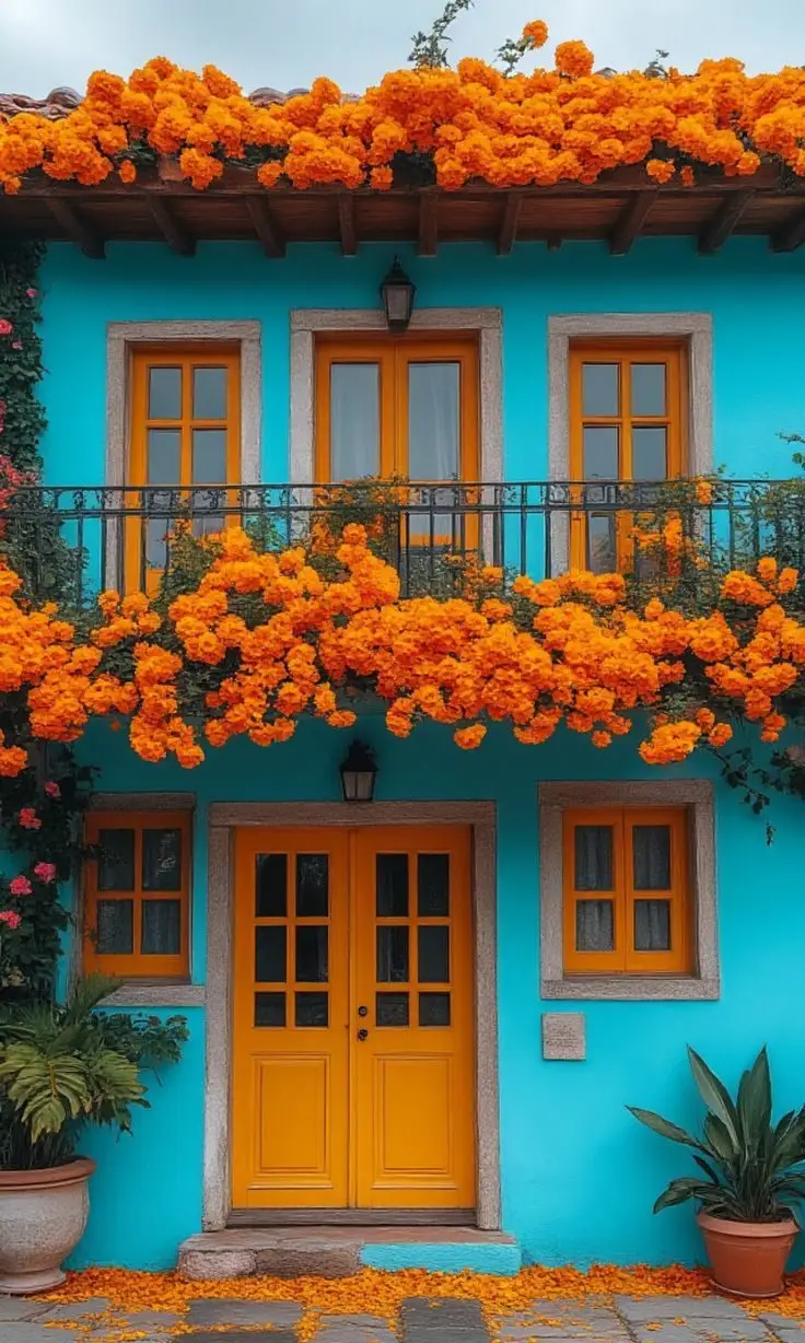  گل کاری جلوی در و تزیین ورودی با گل طبیعی