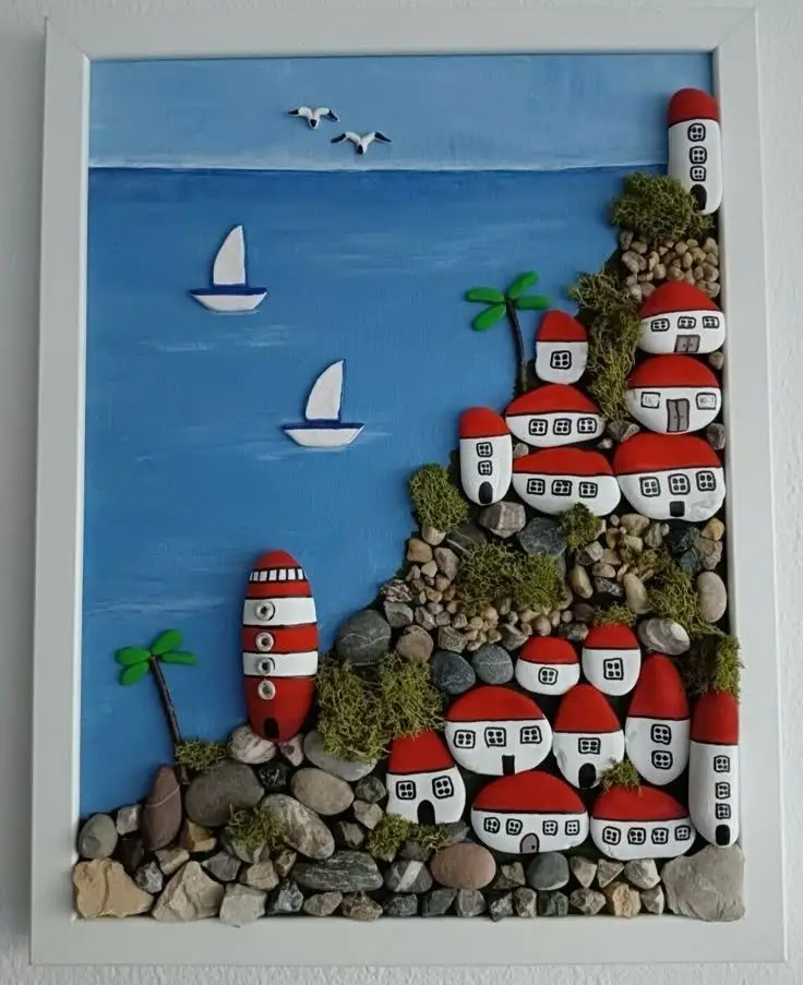 تابلو و دیوارکوب خوشگل با سنگ های نقاشی شده