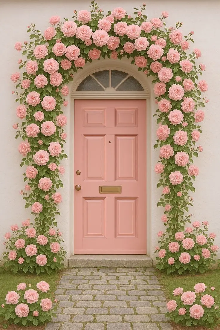  گل کاری جلوی در و تزیین ورودی با گل طبیعی