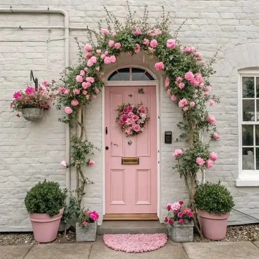  گل کاری جلوی در و تزیین ورودی با گل طبیعی