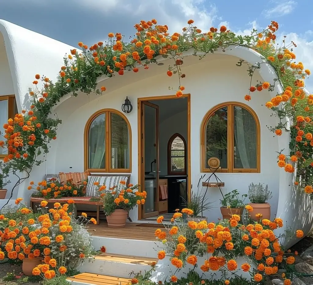  گل کاری جلوی در و تزیین ورودی با گل طبیعی