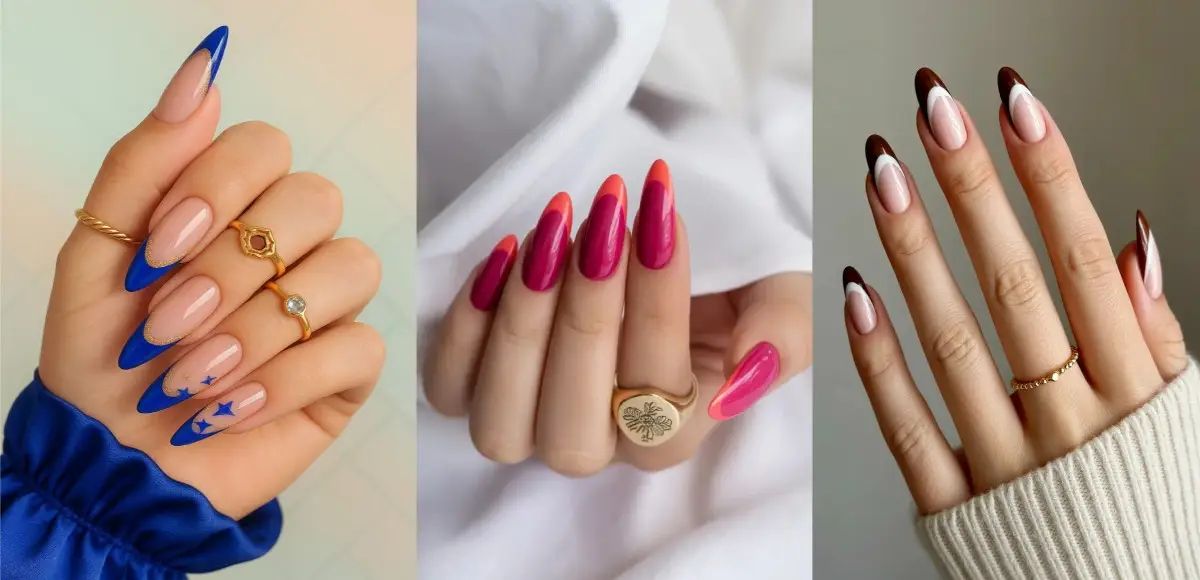 ۳۰ مدل ناخن فرنچ رنگی ترند امسال | استایلتو با این طرح‌ها لاکچری کن